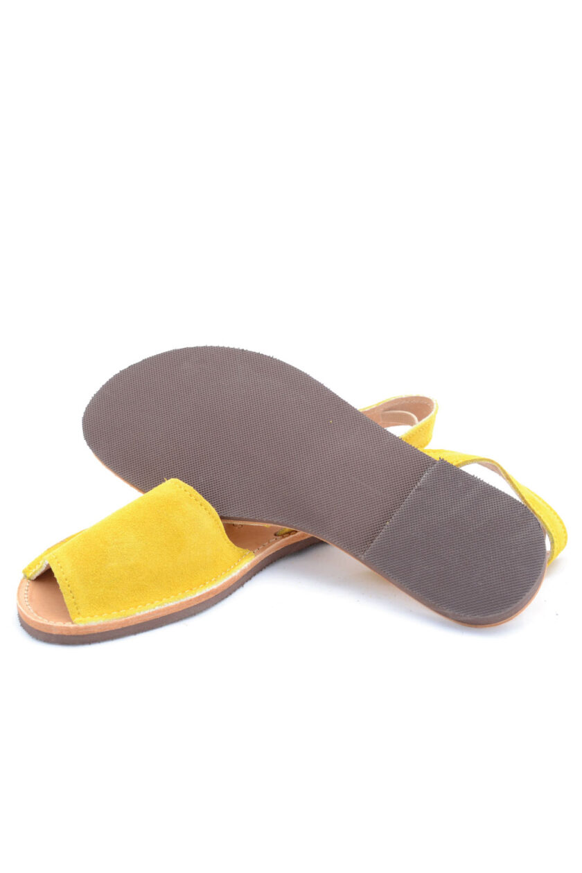 FUNKY Q low-heeled genuine leather sandals, yellow
