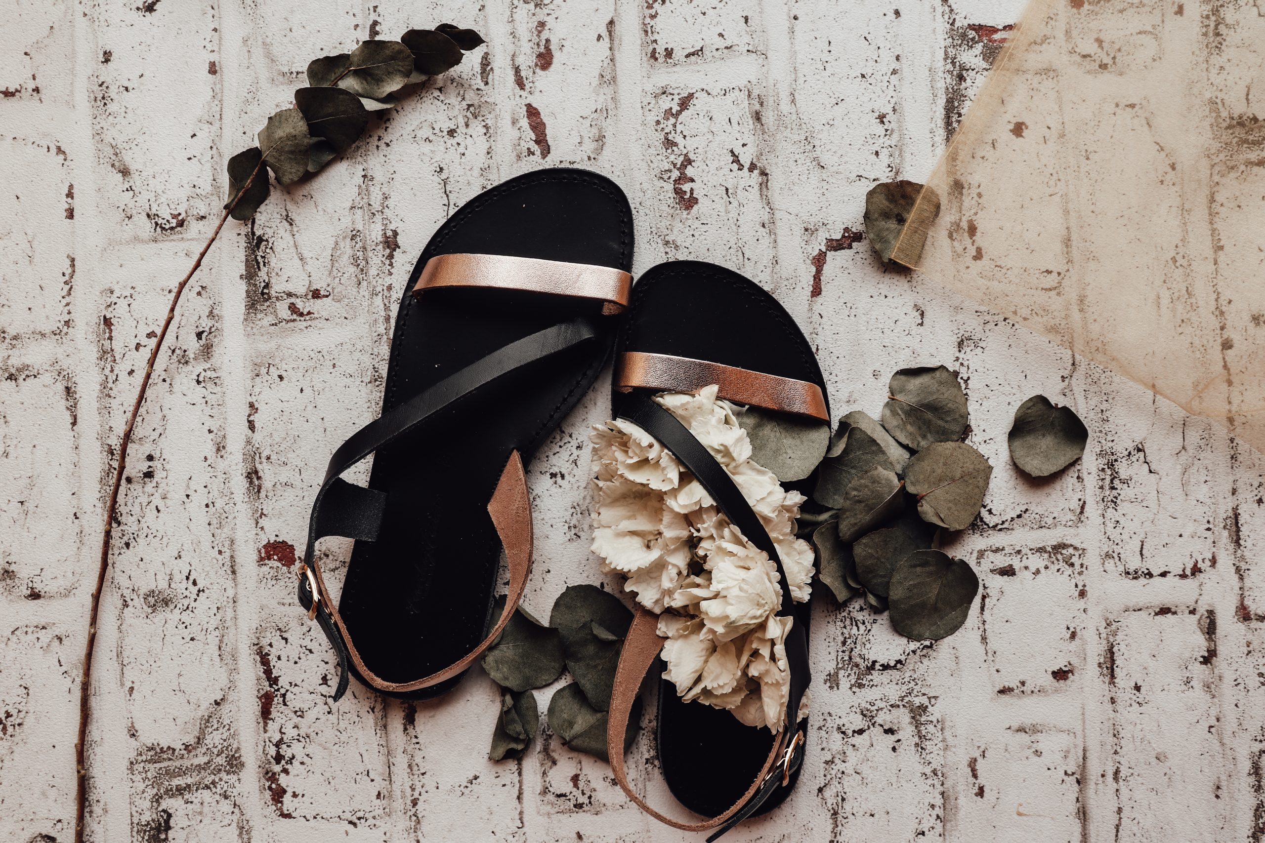 FUNKY STRIPES women's genuine leather sandals, black