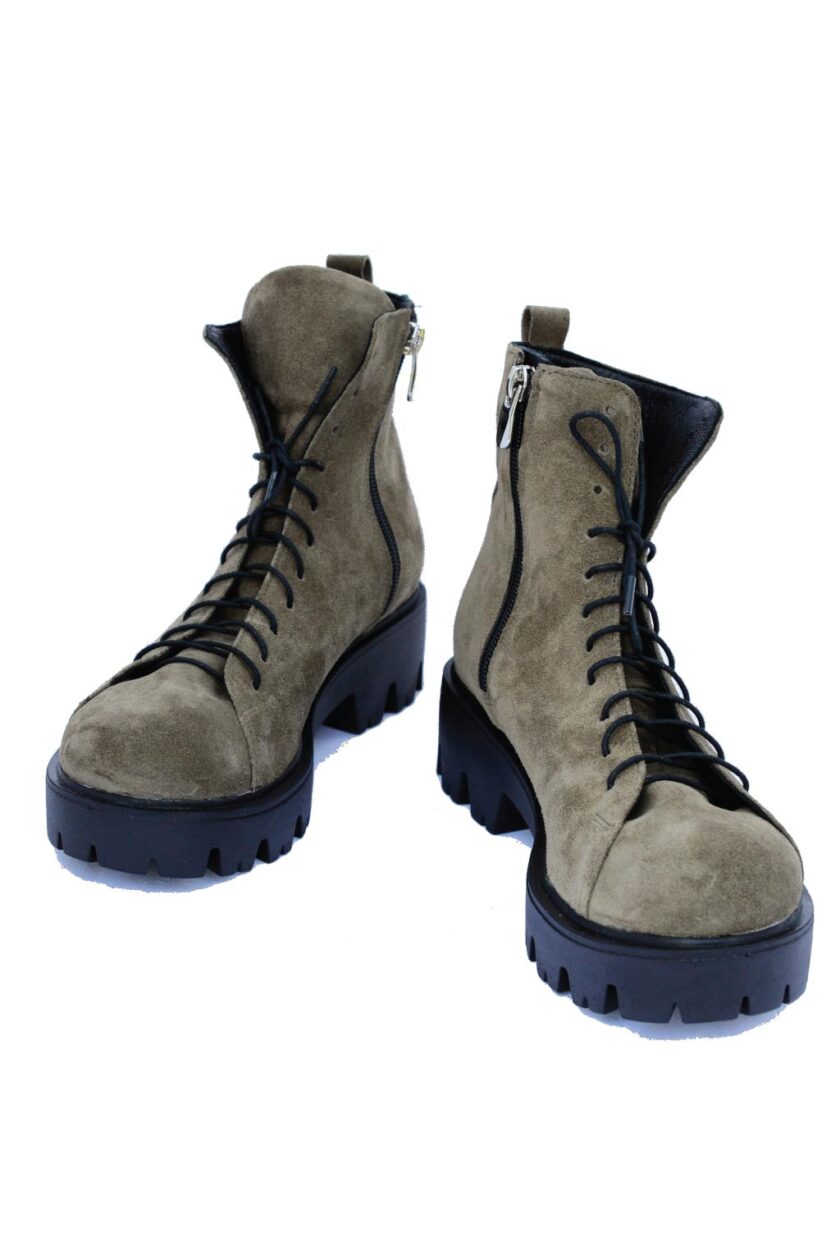 Women's boots with laces and zipper FUNKY DAYS, khaki