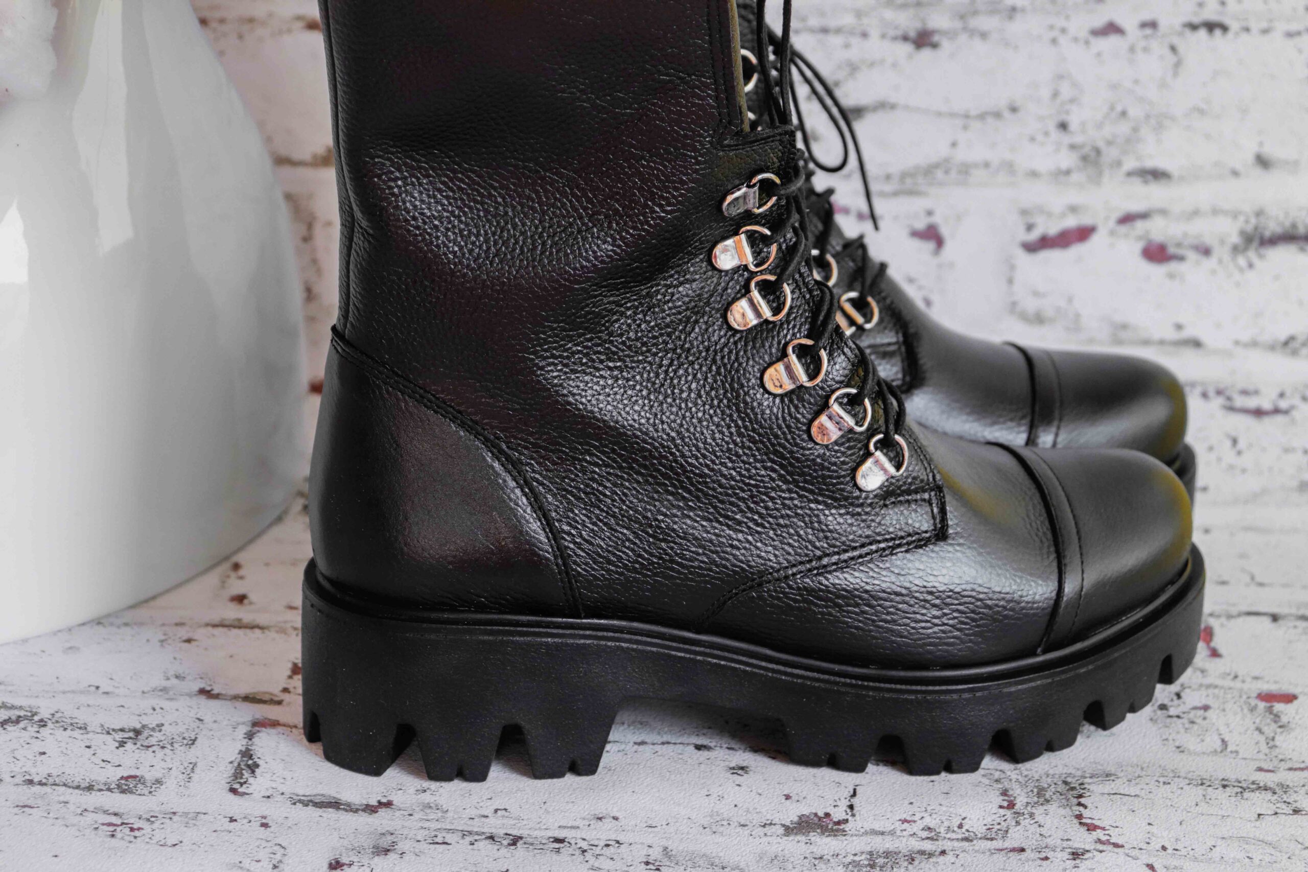 FUNKY FAB mid calf lace up boots in black leather