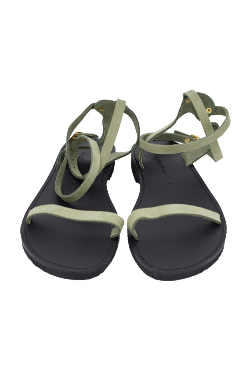 FUNKY ESSENTIALS minimal flat sandals in green leather