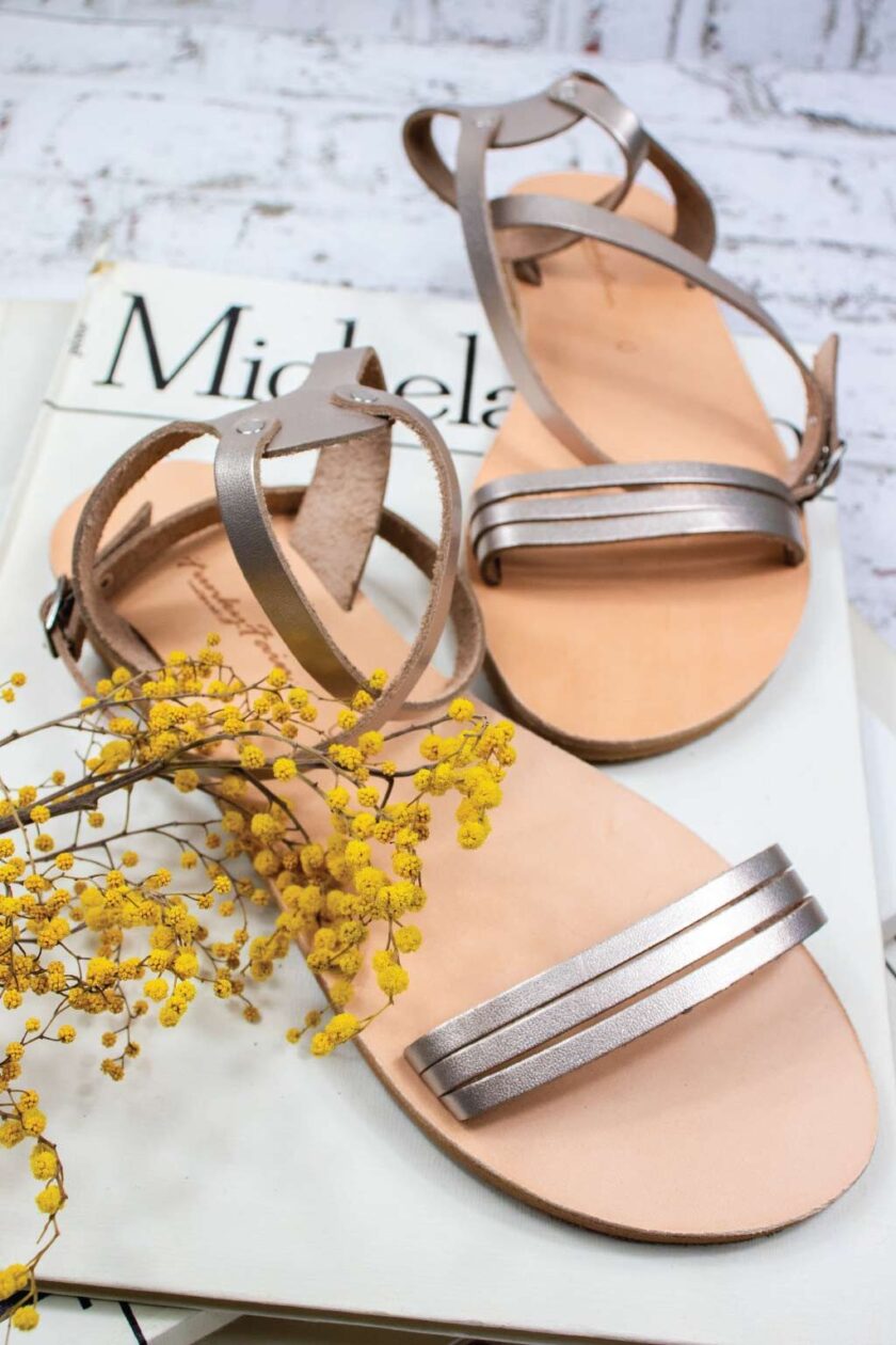 FUNKY FEMME ankle strap sandal in metallic taupe