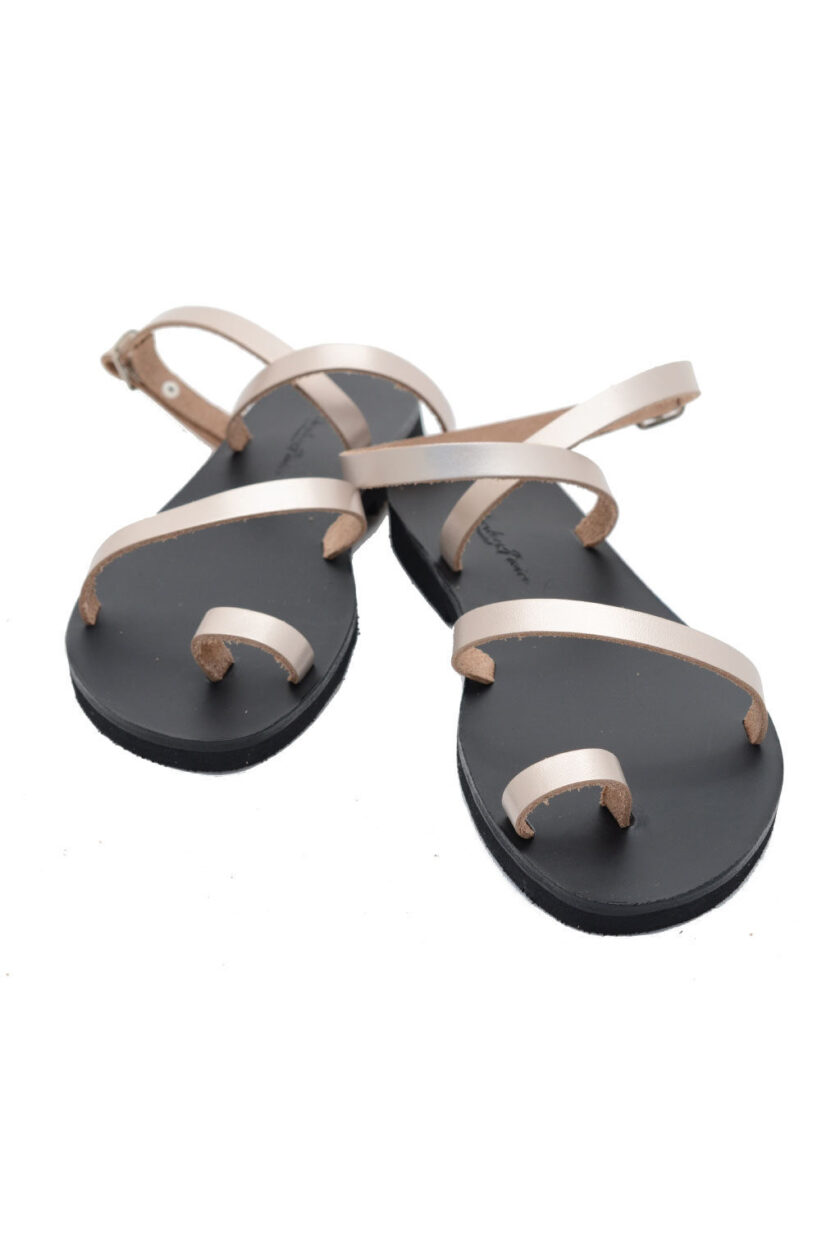 FUNKY NOMAD strappy sandals in metallic taupe leather