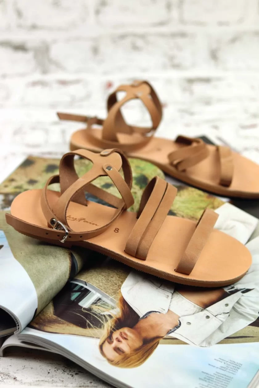nude leather sandals for women